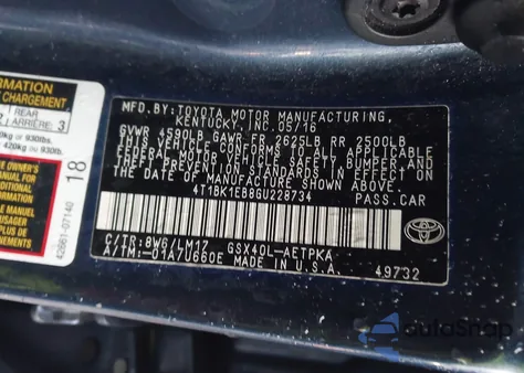 2016 Toyota Avalon Limited из США, поврежденный, VIN 4T1BK1EB8GU228734